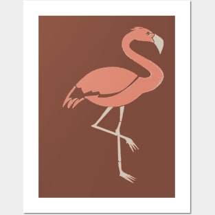 Two Tone Cartoon Style Coral Pink Flamingo Posters and Art